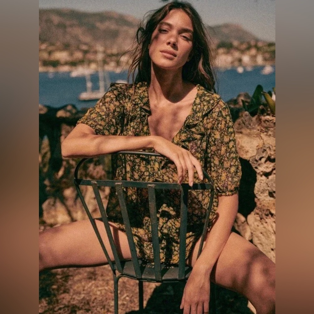 Sézane Irena Blouse in Black Yellow Blossoms
